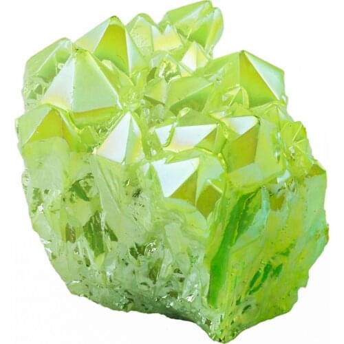 TUMBEELLUWA Lemon Green Titanium Coated Crystal Rock Quartz Cluster Geode Druzy Gem Stone Home Decoration Specimen