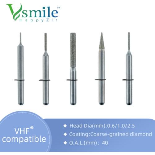 VHF Lithium Disilicate/Emax burs milling tools 0.6,1.0,2.4mm,VHF Emax Glass milling burs