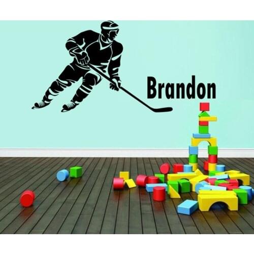 Hockey Player Personalized Name Boy Name WAll Decal Sport Vinyl Wall Stickers For Kids Room Nursery Wall Art Mural A251