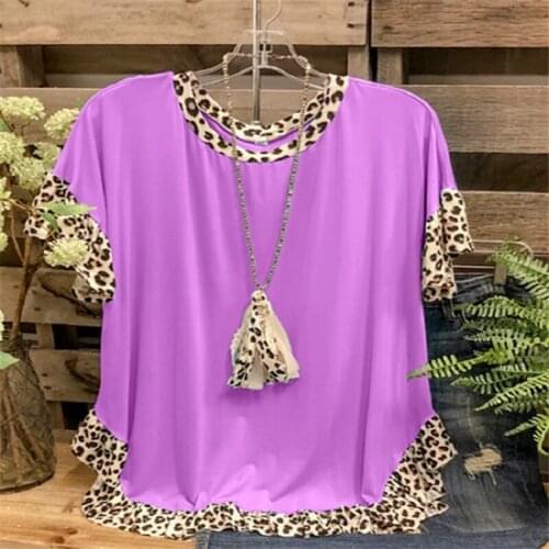 Women Casual Round Neck Blouse Shirts 2021 Spring Printing Patchwork Loose Top Pullover Summer Short Sleeve Streetwear Blusa 3XL