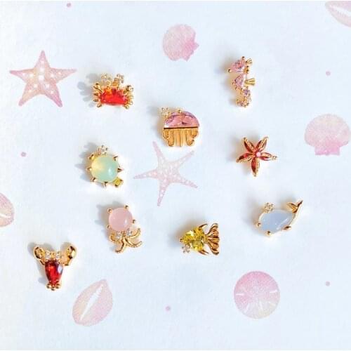 Real 925 sterling silver Trendy mini stud earring suit cute Crab Shell Seafish Cartoon ocean series women gold plated jewelry