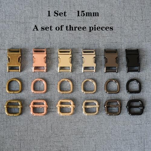 1 Set (A) 15mm Metal D Ring+Adjustable+Release Buckle DIY Dog Collar and Leash Accessories 3JT15mm7826L