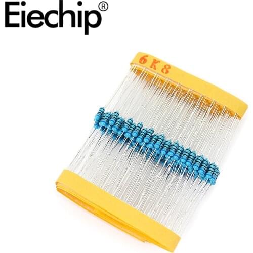 100pcs/lot 1/4W 1% Metal film resistor 0.25W resistance 6.8K ohm Throught Hole