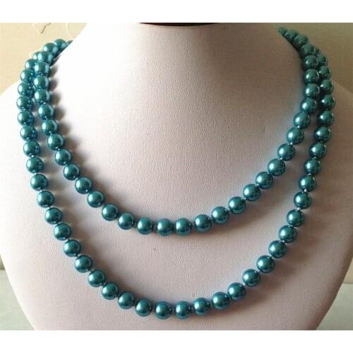 2021 8mm Blue South Sea Shell Pearl Necklace Pearl Jewelry Rope Chain Pearl Beads Natural Stone 36inch(Minimum Order1)