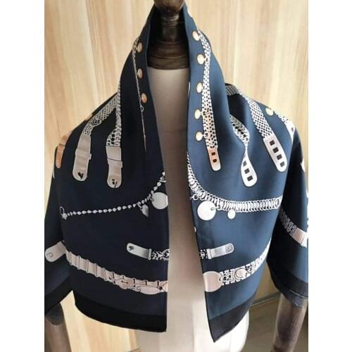 2021 new arrival winter spring classic chain 100% real silk scarf twill hand made roll 90*90 cm shawl wrap for women lady