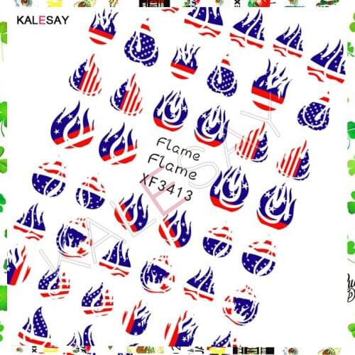 3D Flag Fire Flame Nail Sticker for Manicure Design Clover Back Glue Heart Nail Art Sticker Decals Decoration Nail Accesoires