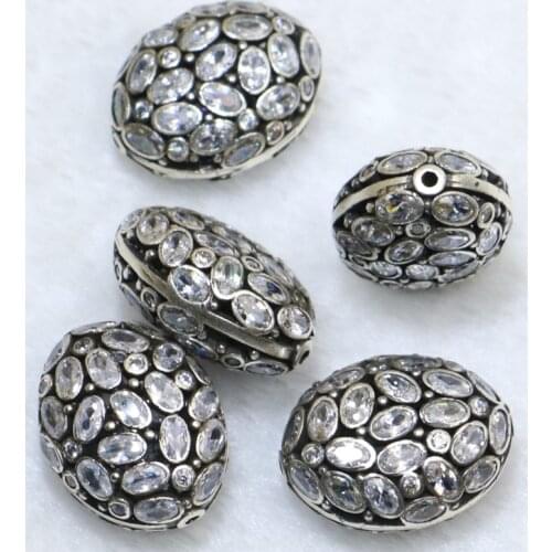 5pcs Egg beads crystal bead accessories for jewelry zircon spacer for bracelets ancient silver color fashion accessories 50100