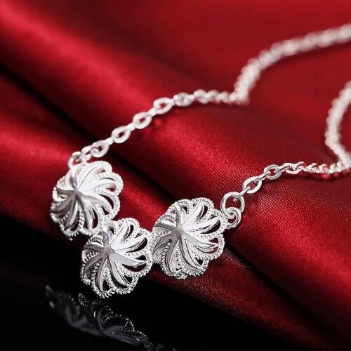 925 Sterling Silver Necklace For Women Jewelry 18 inches beautiful three flowers Pendant Fashion Christmas gifts Wedding party
