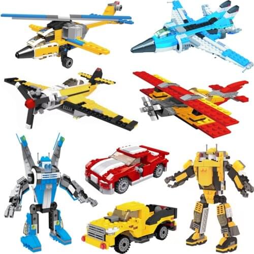 Car Plane Police Military Army Robot Fire Station SWAT Truck Train Animal Figure Toys For Children Building Blocks Birthday Gift