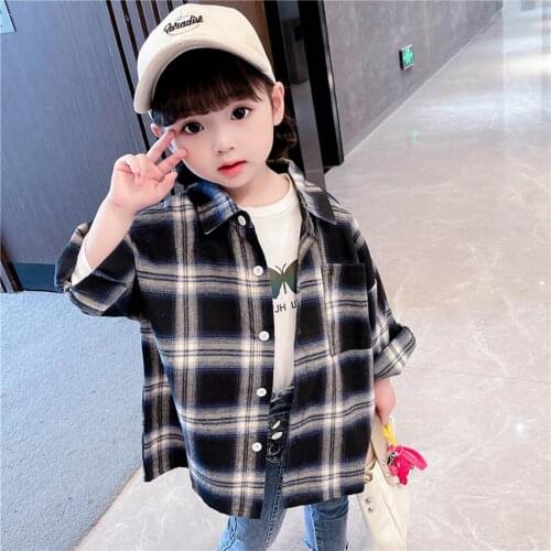 Girls Long Blouse Plaid Pattern Girls' Shirts Spring Autumn Blouses Childrens For Girls Casual Style Clothes For Girls