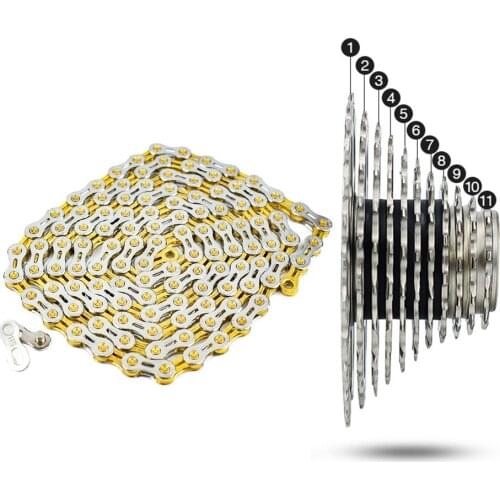 Steel Gold+Silver 6/7/8/9/10/11 Speed MTB Road Bike Bicycle Chain Half-Hollow 116Links For Shimano Campagnolo Sarm