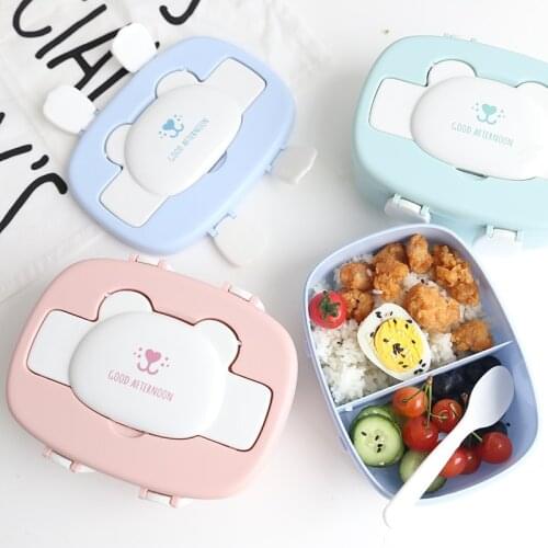Childrens Cartoon Lovely Bento Boxes Double Layer Plastic Lunch Box Food Storage Container Microwave Oven for Children MJ827