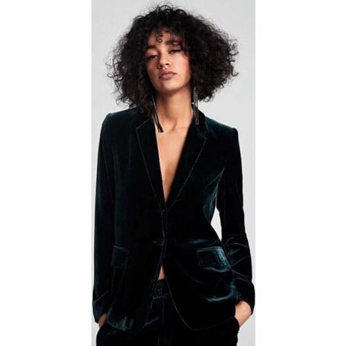 Elegant Ladies Green Velvet Blazer Women Plus-size One Button Suit Jacket Autumn Winter Leisure velvet blazers femme