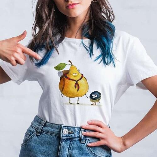 Cartoon Food T-shirt Women Pear Took Blueberries On A Trip Printed T-shirts Hipster Top Kawaii Cute Streetwear Exquisite Tshirt
