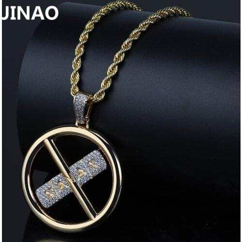 JINAO New Design Gold Iced Out Pill Pendant Necklace Micro Pave CZ Stone Hip Hop charm Jewelry for Men Women 60cm Rope Chain