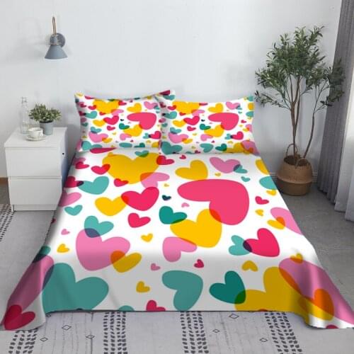 Heart Bed Sheet Set Digital Printing Gifts For Lovers Polyester Bed Flat Sheet With Pillowcase Bedding Bed Linen