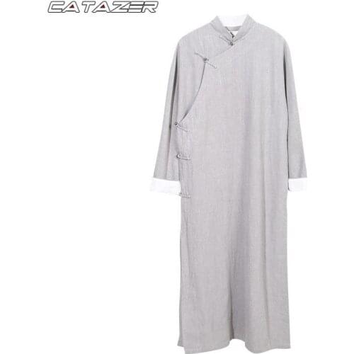 Tai Chi Suit Martial Arts Uniform Kung Fu Buddhist Monk Robe Wing Chun Clothes Chinese Style Republican Style Linen Male Robe