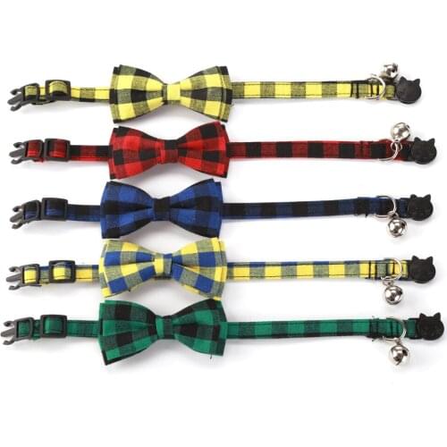 Colorful Plaid Grid Cat Collars Cotton Striped Bowknot Necklace Bulldog Chihuahua Bow Tie Puppy Small Dog Party Bandana Collar