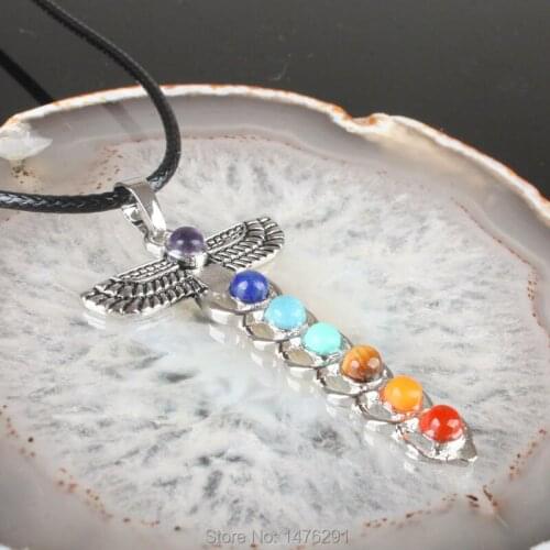 50x31MM Seven colors of natural crystal Angel wings zinc alloy Pendant 1PCS