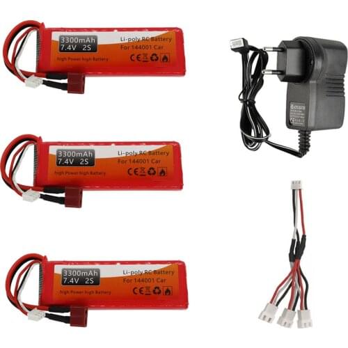 7.4V 3300mAh Lipo battery with Charger Set for Wltoys 1/14 144001 Remote Control toy car boat accessories 7.4V 2S liion battery