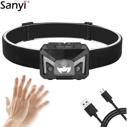 USB Rechargeable Mini Headlamp 5 Modes White Red LED Body Motion Sensor Headlight Head Light Flashlight Torch Camping Lantern