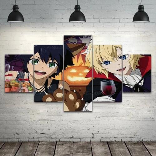 Hd Prints Picture Wall Artwork Seraph of the End Modular Painting Poster Canvas 5 Panel Living Room Anime Home Decoration Framed