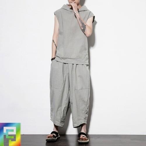 5XL Men Sportswear Linen Quickly Dry Loose Hoodie Sweatshirt+sweatpant Jogger Workout Outfit Running yoga casual Set Sweatsuit