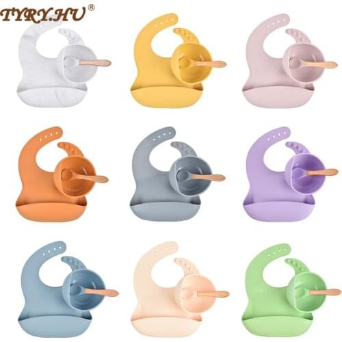 1set Silicone Bib Feeding Set Baby Bowl Tableware Waterproof Spoon Non-Slip BPA Free Silicone Portable Tableware for Children