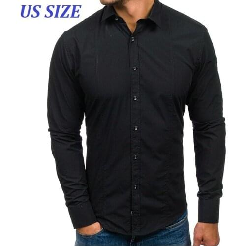 US Size 100% Cotton Mens Dress Shirts Long Sleeve Formal Shirt Men Social Business Shirts Camisa Masculin Chemise Homme TS-522
