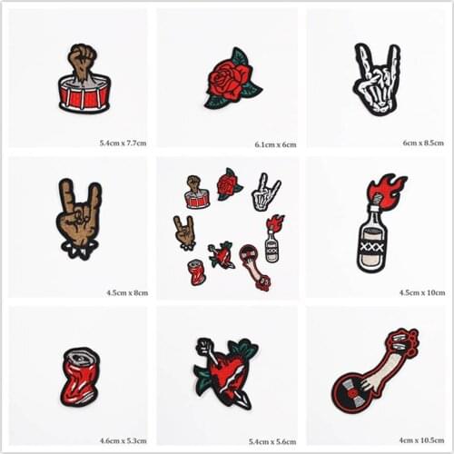 Rock Hand Flower Patches Cap Shoe Iron On Embroidered Appliques DIY Apparel Accessories Patch For Clothing Fabric Badges BU171