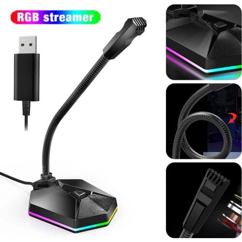 RGB Microphone Desktop Capacitive USB Noise Reduction Computer Microphone with RGB Light Effect for Gaming Live Streaming