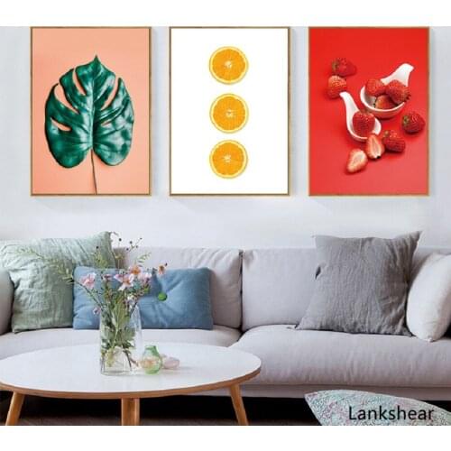 Nordic Refresh Fruits Leaf Strawberry Orange Wall Art Prints Canvas Paintings Wall Art Prints and Posters For Kitchen Home Decor