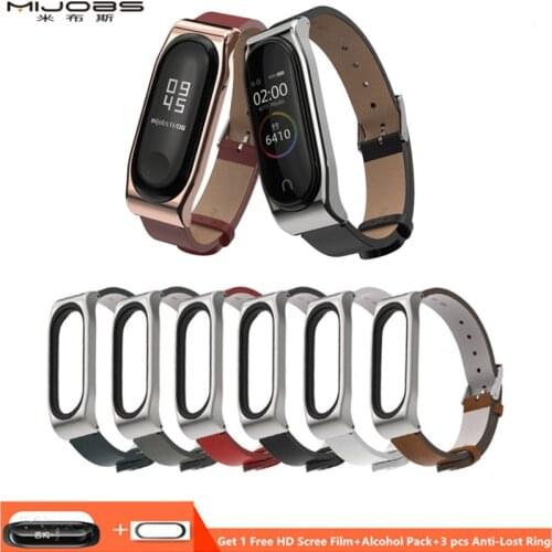 Mijobs PU Leather Strap for Xiaomi Band 3 Smart Watch Accessories Miband 4 Strap Wristband for Xiaomi Band 4 Wrist Bracelet