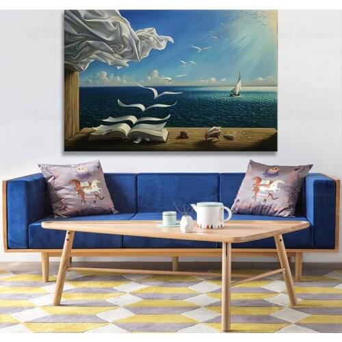 Salvador Dali Oil Painting The Waves Book Sailboat Wall Paintings On Canvas Posters and Prints Wall Art Pictures Home Decoration