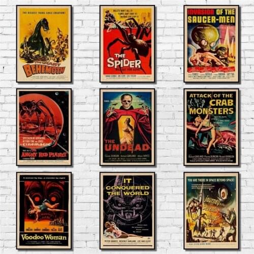 Self-adhesive Wall Sticker Vintage Science Fiction Film Wall Art Poster Retro Monster Movie Poster Living Room Decoration