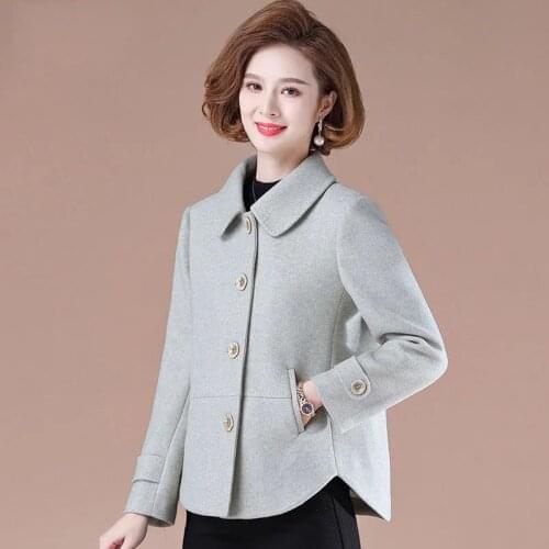 Middle-aged Mother Spring Coat Loose Lapel Long sleeve Short Outwear Plus size 4XL Autumn Casual Female Woolen Jacket Basic tops