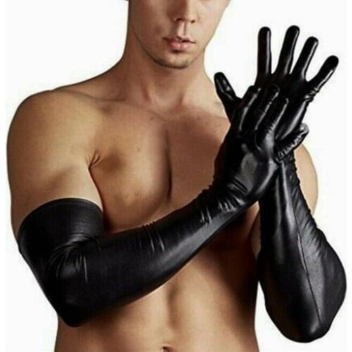 Adult Sexy Long Latex Gloves Black Ladies Men Hip-Pop Fetish Faux Leather Gloves Clubwear Catsuit Cosplay Costumes Accessory