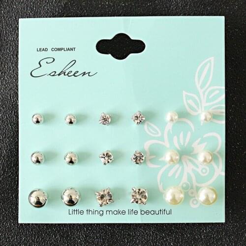 Stud Earrings Pearl Crystal 9 Pair Set Earrings For Women Brincos Earing Brinco Earring Oorbellen Earings Jewelry Gift Wholesale