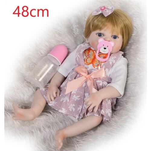 48cm Small size Silicone Reborn Dolls Baby Realistic girl Doll Reborn Boneca BeBe gift Reborn Doll For boy Interactive playmate