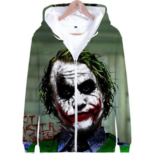 New HAHA Joker Zipper Hoodies Mens Halloween Crazy Smile Hoodie Sweatshirts Men/Women Suicide HAHA Joker Hooded Hip Hop Hoodie