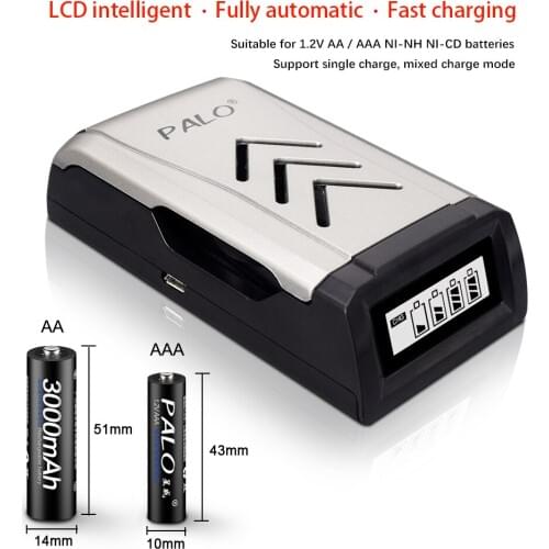 PALO LCD usb smart battery charger for AA AAA Rechargeable Battery 1.2v nimh nicd battery fast charger univeral charger for AA