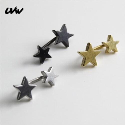 UVW036 2pc Stainless Steel Double Star Earrings for Women Men Stud Earrings Helix Piercing Pendientes Mujer Brincos Gift