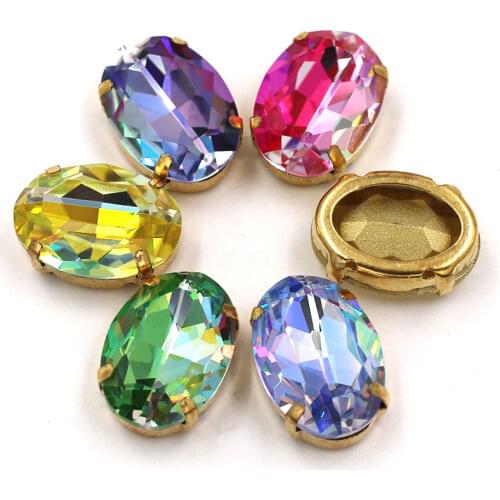 Wedding Decorations High Quality Crystal Oval Shape Laser Glass claws Rhinestones Sew On bags clothing Accessories