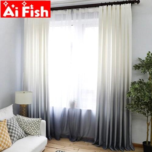 Curtains Gradient Color Print Voile Gray Window Modern for Living Room Curtains Tulle Sheer Fabrics Rideaux Cortinas WP185-50