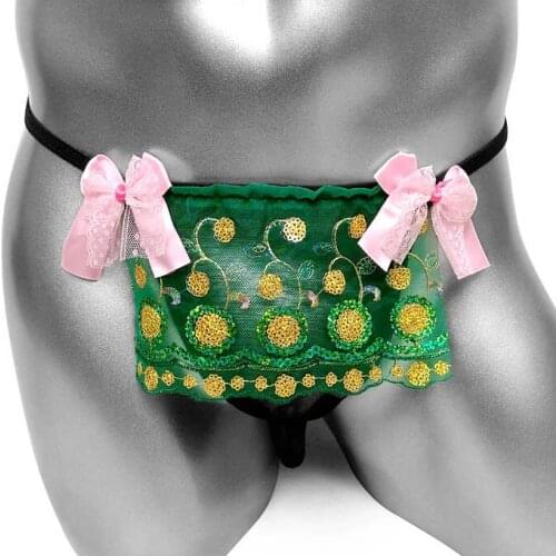 Hot Sale Sissy Bulge Pouch Panties Mens Lingerie Sissy Jockstrap Exotic Lace Open Butt Bikini G-String Underwear Thong Panties