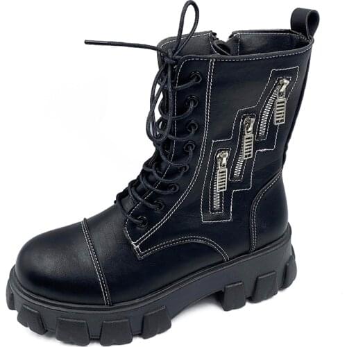 2021 Women Winter Warm Fur Boots High-Top Waterproof Lace Up Boots Shoes Fashion Ankle Boots With Zip Femal Platform Non Slip