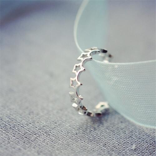 Women 925 Sterling Silver Ring Little Star Hollow Out Cute Real Silver Open Ring High Quality Hot Sale Newest For Girl RS023