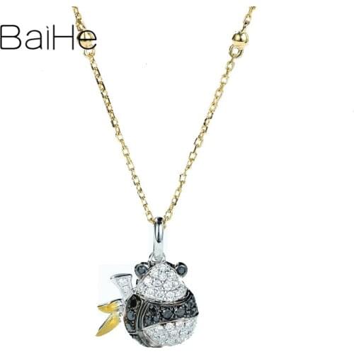 BAIHE Solid 18K White Yellow Gold 0.38ct Natural Diamonds Natural black Diamonds Women Trendy Fine Jewelry Diamond Necklaces