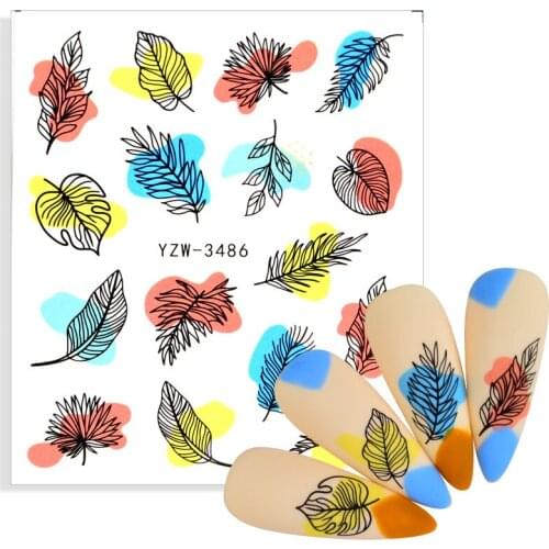 1 Sheet Black Leaf Nail Decals Sliders Floral Leaves Geometry Water Wraps Tattoo Spring Designs DIY Manicure Foils