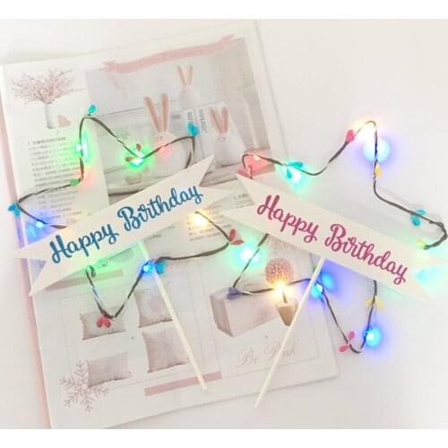1PCS Birthday Cake Decoration Banner Sticker Iluminating Electron LED Star Happy Birthday Label Party Cupcake Topper Insert